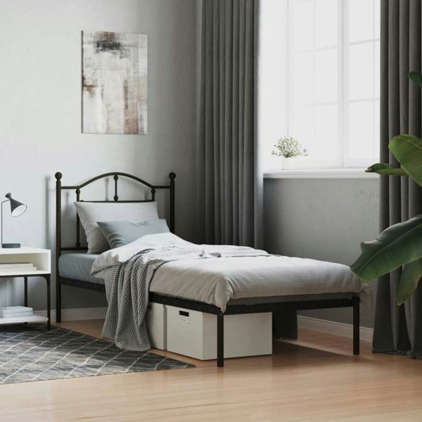 Berkfield Metal Bed Frame with Headboard Black 80x200 cm