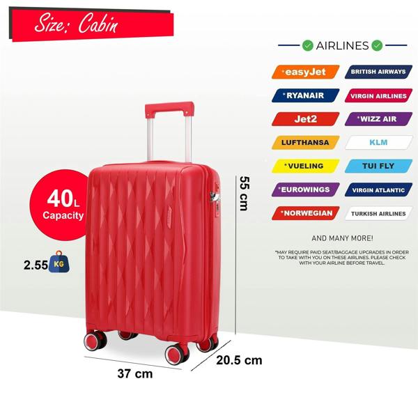 Infinity Luggage Robust Hard Shell Cabin Suitcase 37.5 x 20.5 x 55 cm TSA Luggage Suitable for Easyjet, Ryanair, Wizzair