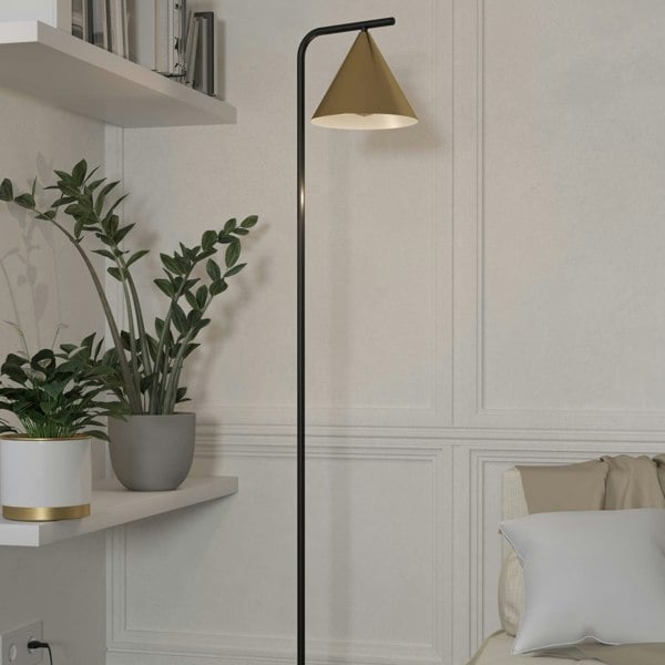 EGLO Narices Black And Brass Conical Floor Lamp