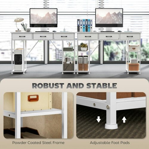 Wyld Haus Riba 120cm Wooden White Home Office Desk With Power Sockets 3 Fabric Drawers And Storage Shelves 120 cm