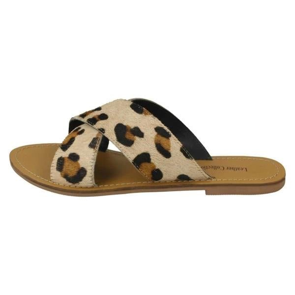 Leather Collection Ladies Leather Collection Flat Cross Over Mules F00236