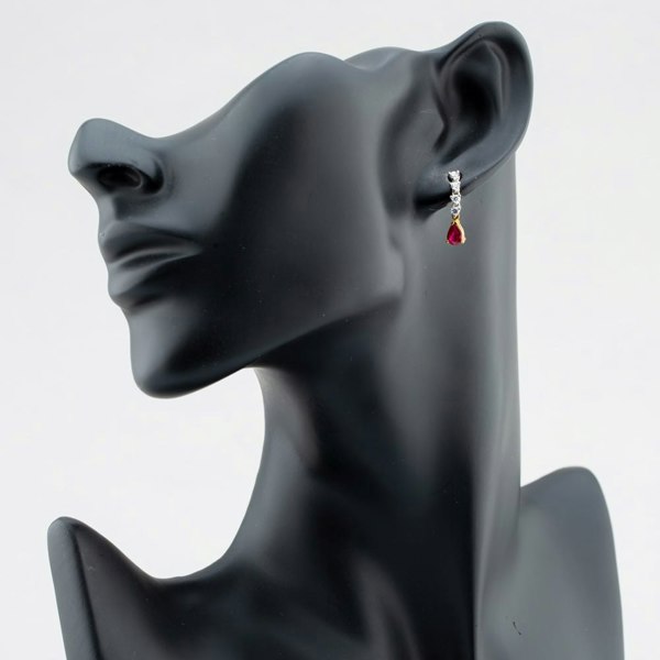 T. H. Baker 18ct Two Colour Gold Ruby & Diamond Dropper Earrings 39724