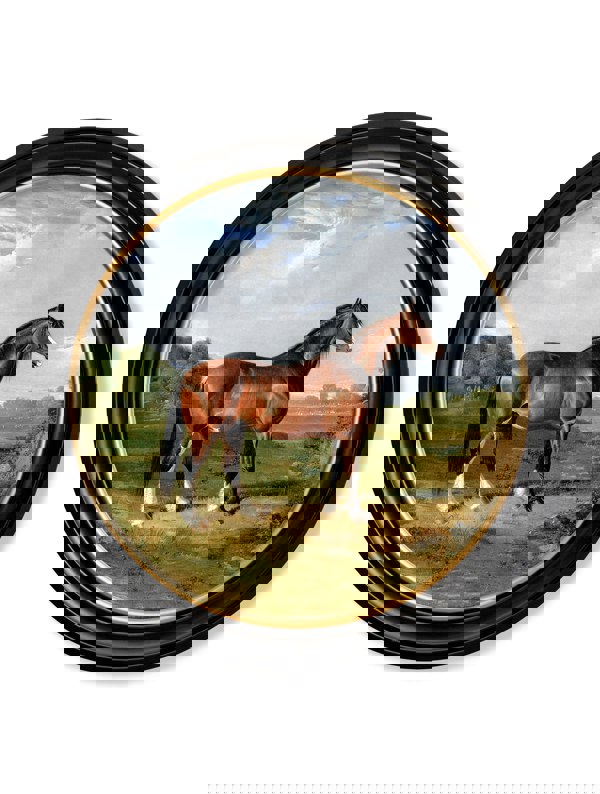 Exceptional Art c.1840 Horses - Round Frame
