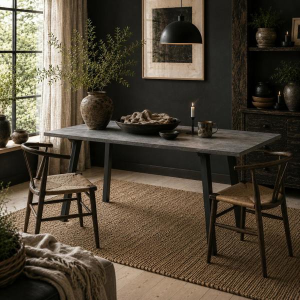 Wyld Haus Roreso 120cm Metal And Wooden Dark Grey Rectangular Dining Table With Steel Legs