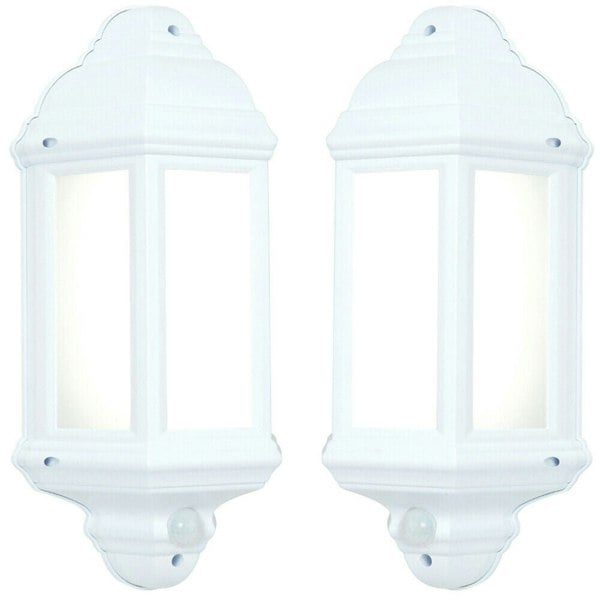 2 PACK IP44 Outdoor Wall Light Matt White Traditional Lantern PIR Motion Lamp Loops
