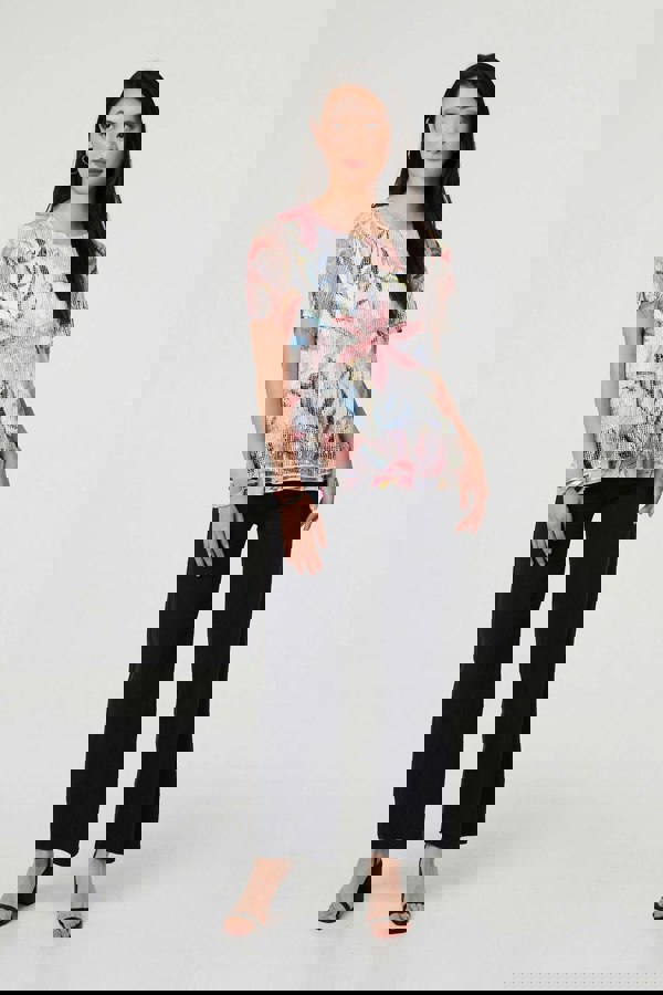 Pink | Floral Short Sleeve Mesh Layered Top
