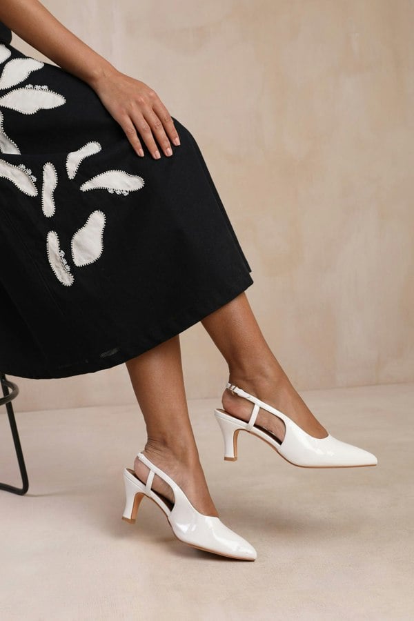 Where's That From Milos Pointed Toe Slingback Low Heel in White Patent