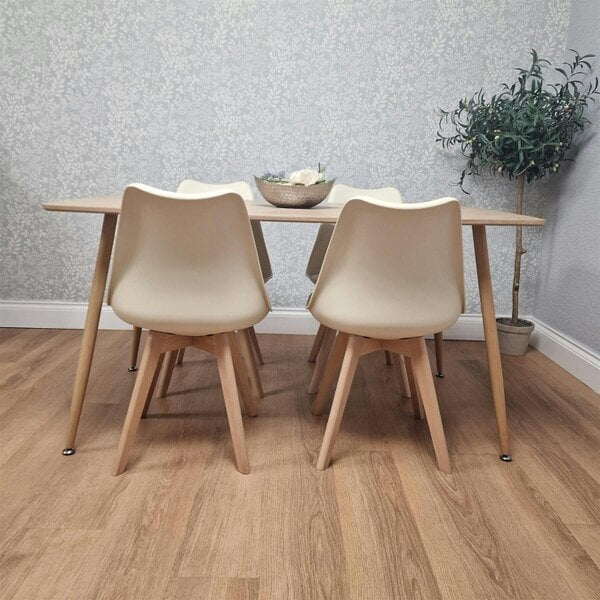 KOSY KOALA 4 Seater Modern Dining Table 140cm with Wood Effect Metal Leg and 4 Cream Chairs for Kitchen & Dining Room Furniture Set
