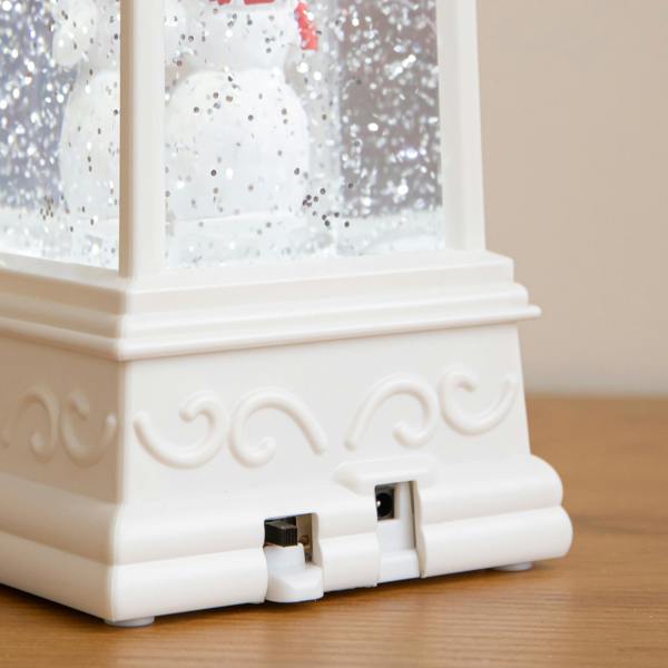 Samuel Alexander 21cm Dual Powered White Snowman Christmas Water Spinner Lantern with White LED