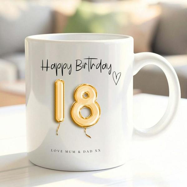 Personalised 18th Birthday Gold Balloons Mug