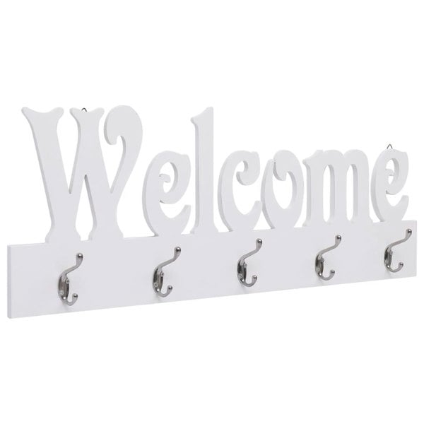 Berkfield Wall Mounted Coat Rack WELCOME White 74x29.5 cm