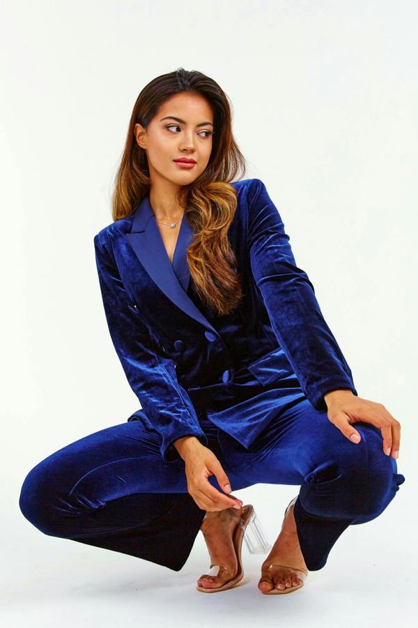 LuvForever Eliana - Navy Velvet Blazer & Trouser Suit