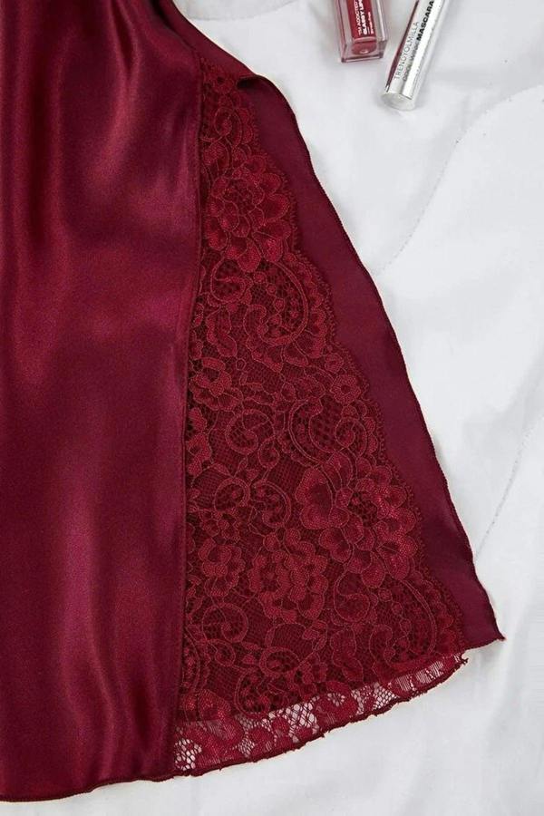 WOVCOR Satin Nightdress with Slit Detail