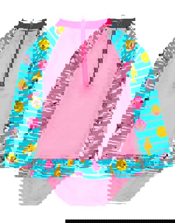 Baby Shark Girls Blue All-Over Print Sleeves & Frill Detail 1 Piece Surf Suit