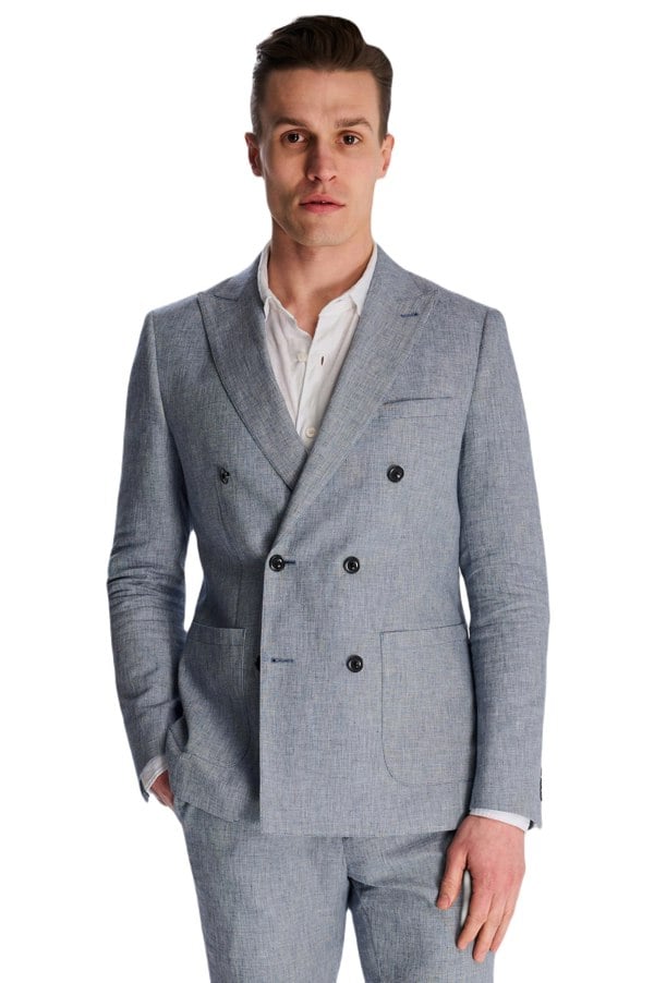 Harry Brown London Giacomo Cotton Linen Double Breasted Suit Jacket in Chambray