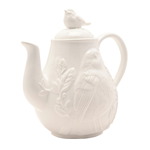 Hestia Tall White Floral Bird Teapot