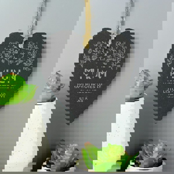 Personalised Memento Company Personalised Engraved Botanical Slate Heart Decoration