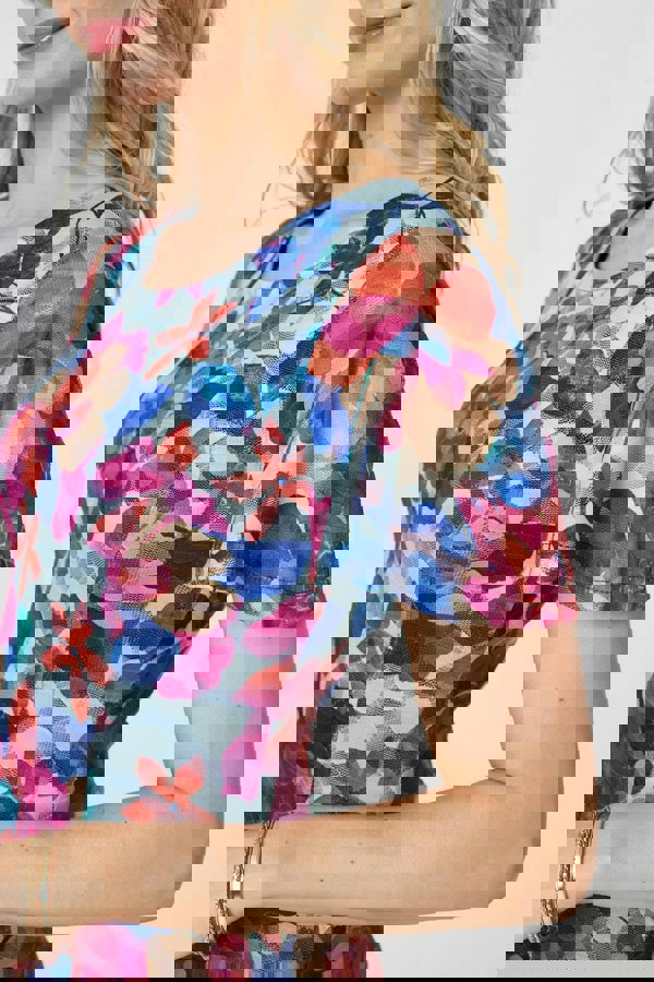 Red | Floral Layered Angel Sleeve Short Dress