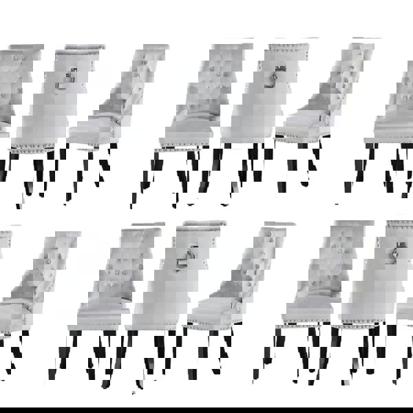 Life Interiors Set of 6 Velvet Dining Chairs Ergonomic Scoop Knockerback & Button Tufted Wood Legs