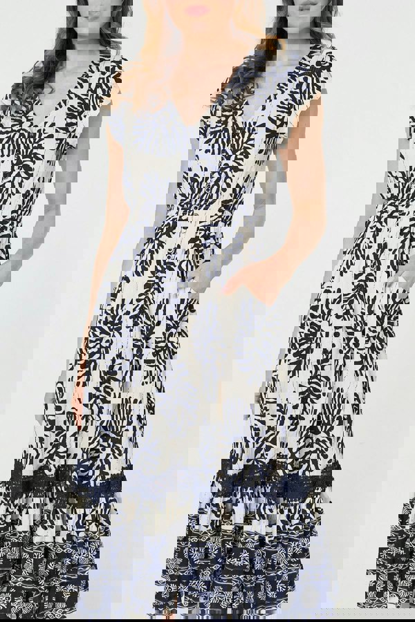 Navy | Floral Cap Sleeve Lace Midi Dress