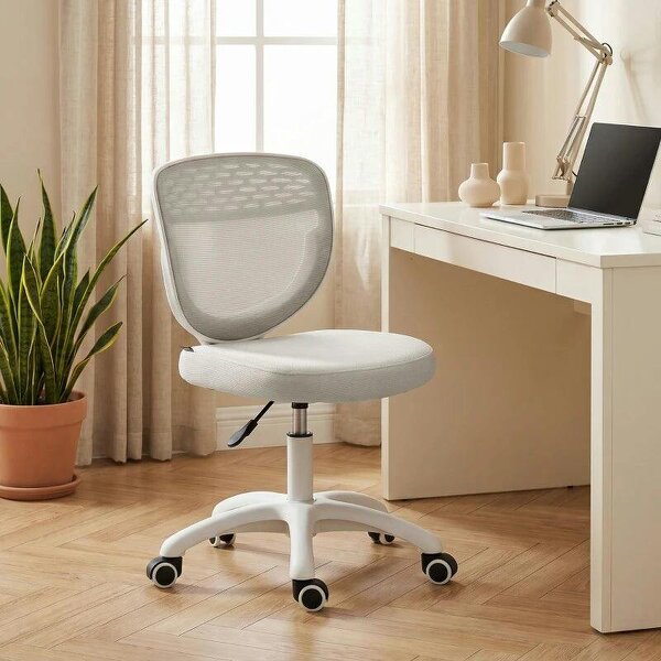 Office Chair, Armless Computer Desk Chair with Breathable Mesh, Adjustable Height, Swivel Wheels, Grey