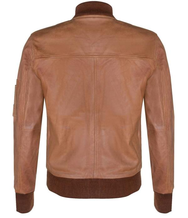 Infinity Leather Mens Tan Brown Leather MA-1 Varsity Bomber Jacket