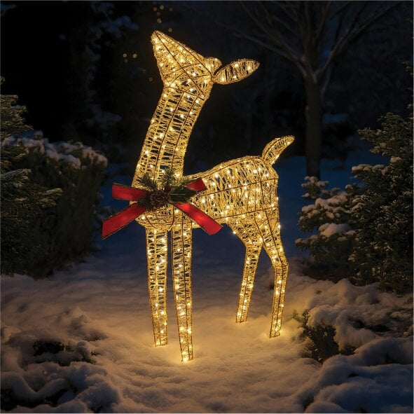 Scotts of Stow Xmas Haus 74CM Gold Rattan LED Christmas Festive Holiday Deer