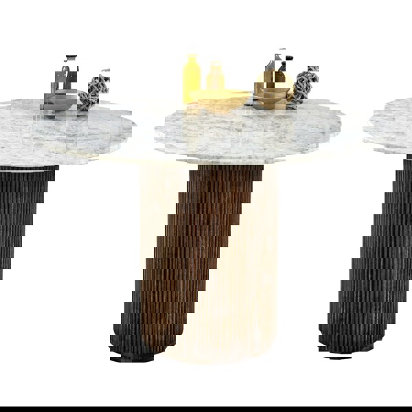 IH Design Miel Mango Wood Dining Table Round With Marble Top