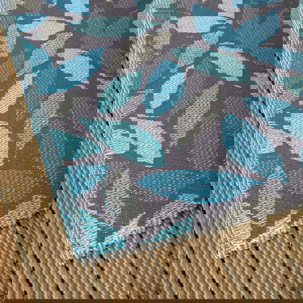 Samuel Alexander 1.5m x 2.1m Flora Leaves Large Outdoor Alfresco Patio Rug Mat in Blue