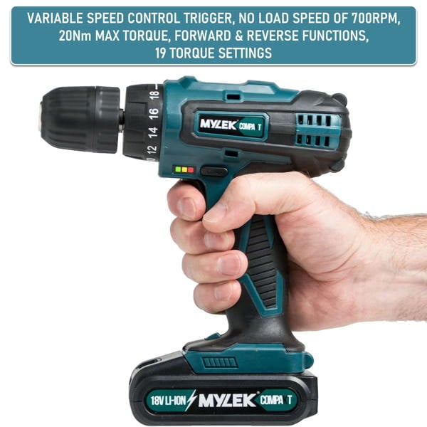MYLEK 18V Cordless Drill Li-ion Electric Driver Set Also With 131 DIY Accessory Set