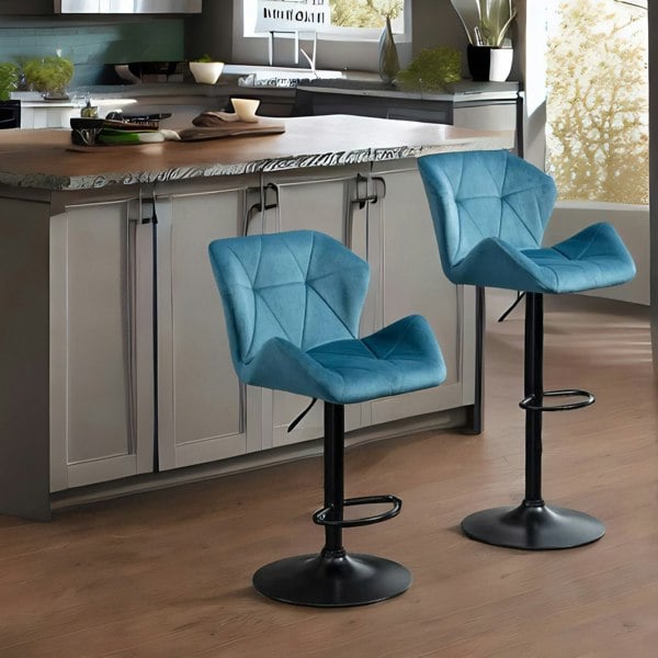 Rafaelo Mobilia Set Of 2 Adjustable Height Retro Blue Bar Stools