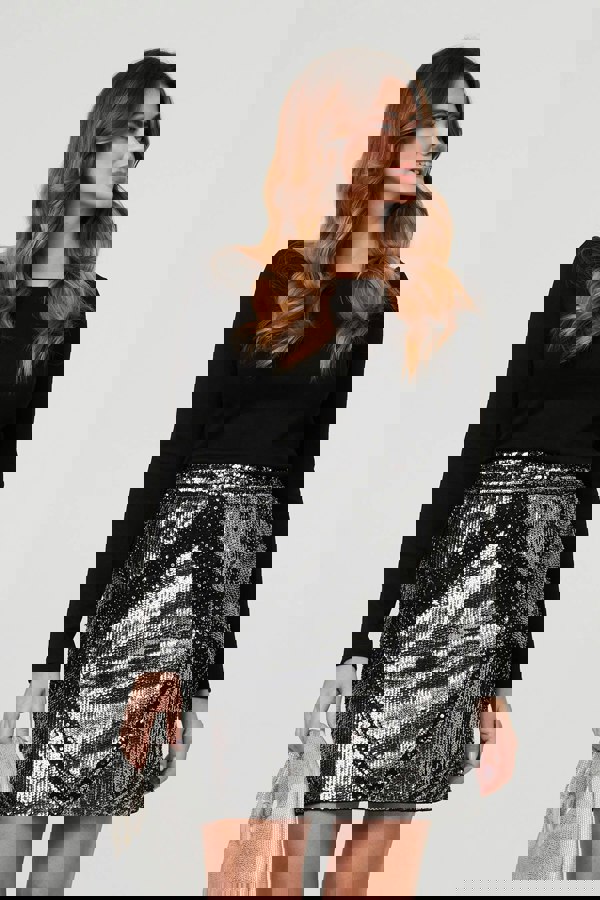 Silver | Metallic Sequin Embellished Mini Skirt
