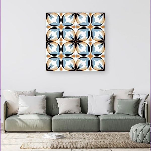 Warren Reed White Brown and Blue Geometric Pattern Canvas