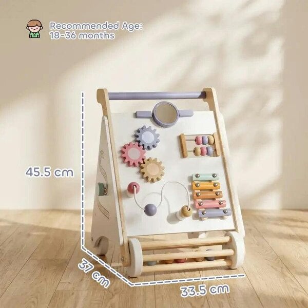 Bobobiy Wooden Baby Walker, Montessori Push Along Toy with 5 Blocks and Xylophone Mallet, Adjustable Speed for Toddlers 1.5-3Y