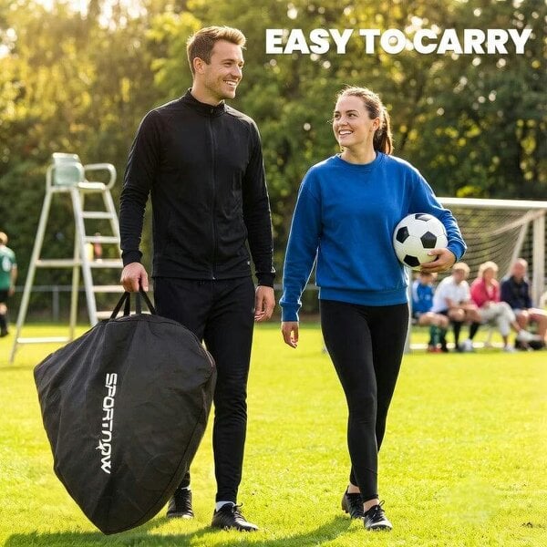 Set of 2 Pop Up Football Goal, Portable Folding Football Net with Carry Bag, 8 U-Shaped Ground Stakes, Fibreglass Pole