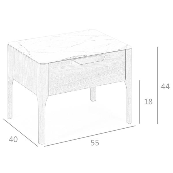 Angel Cerdá Walnut Bedside Table With Imitation Marble Glass Top and Interior Lighting 7038