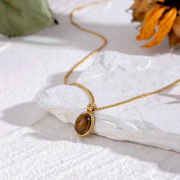 Elk & Bloom 14K Gold Drop Earth Stone Pendant Necklace