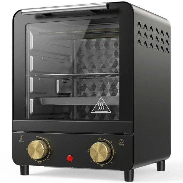 Mini Oven, 15 L Electric Oven and Grill w/ 60-230℃ Adjustable Temperature, 60 Minute Timer, Includes Baking Tray, Black