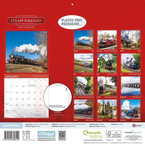 Steam Railway Calendar 2027, Wall Calendars, Month To View, Transport, Gift