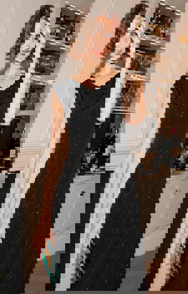 Alie Street London Darcie Cowl Neck Dress (Glitter Black)