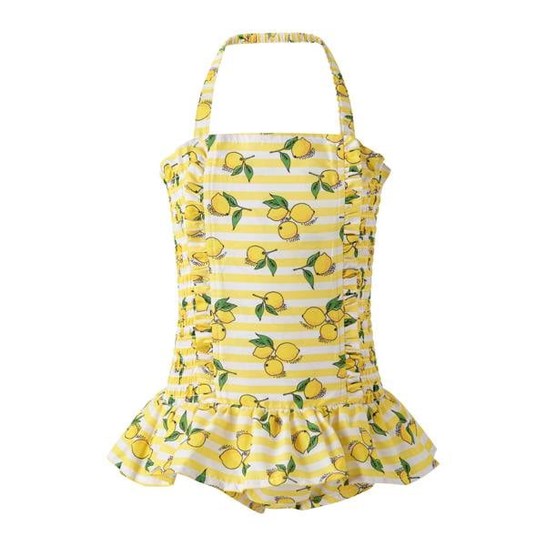 Rachel Riley Lemon Stripe Ruched Swimsuit