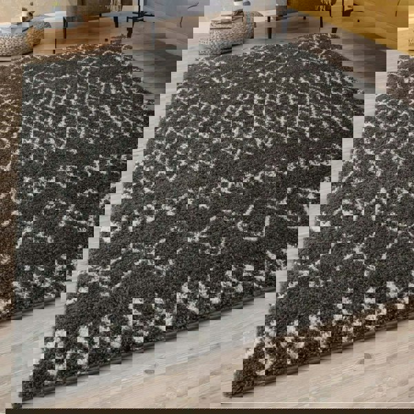 Moroccan dark grey shaggy rug non-shedding, pet-friendly, and easy to clean