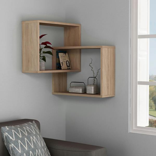 Decortie Ring Corner Wall Mounted Modern Bookcase Display Unit 60cm