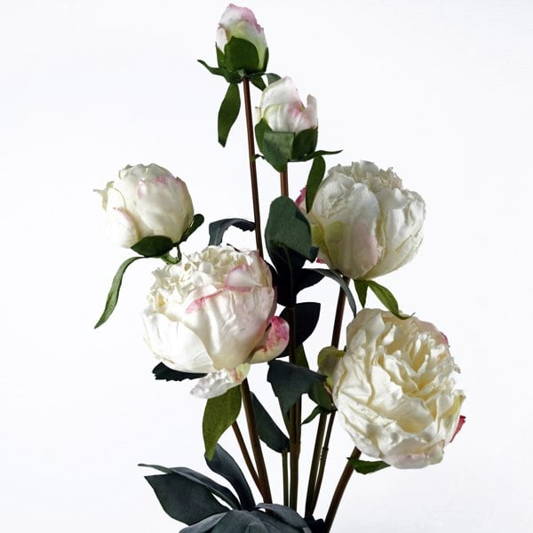 Leaf 55cm Cream Peony Artificial Flowers Spray - 4 Flowers 3 Buds