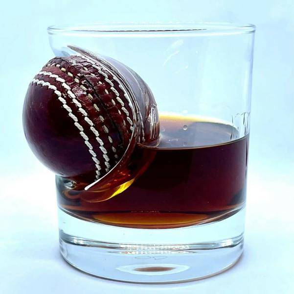 Personalised Cricket Ball Whisky Glass - alternative angle