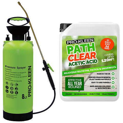 ProKleen Pro-Kleen Path Cleaner AceticAcid Concentrated 30% 5L with 8L Garden Pump Sprayer - Glyphosate Free - Double Strength