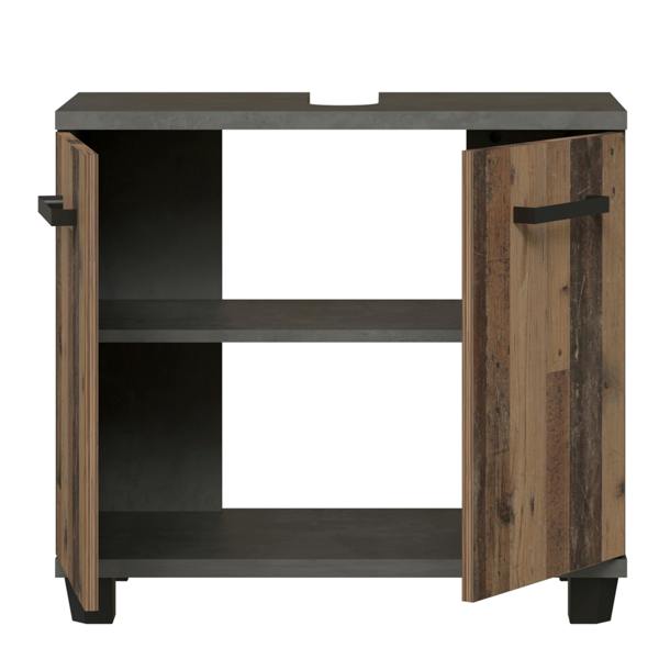 Furniture To Go Veris Under Sink Cabinet with 2 Doors in Walnut and Dark Grey