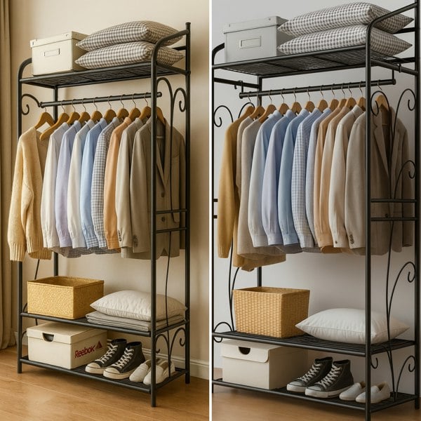 Storvo Heavy Duty Large Metal Clothes Rail Open Wardrobe With 2 Storage Shelves