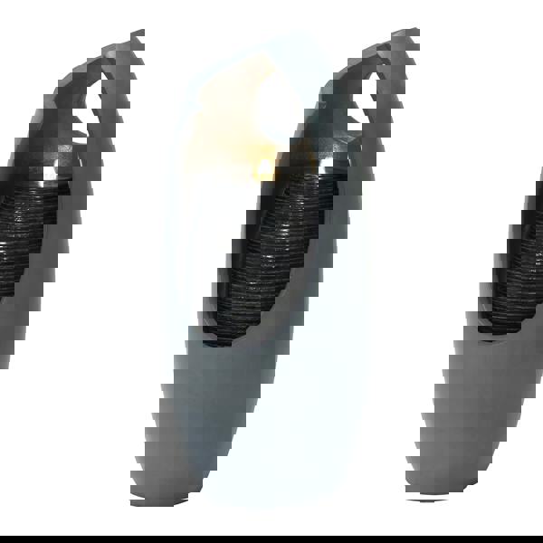 Sleek gray electric water feature with a modern design, featuring a textured inner cylinder and soft ambient lighting