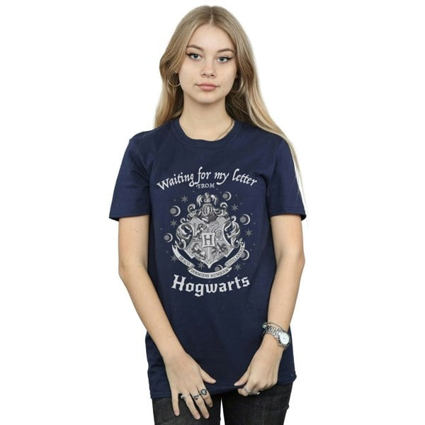 Harry Potter Womens Waiting For My Letter Hogwarts Cotton Boyfriend T-Shirt - Navy Blue